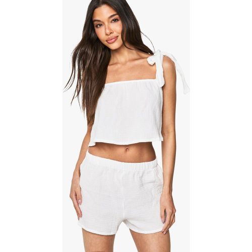 Bridal Cheesecloth Tie Strap Cami Top & Shorts Pyjama Set - 34 - boohoo - Modalova