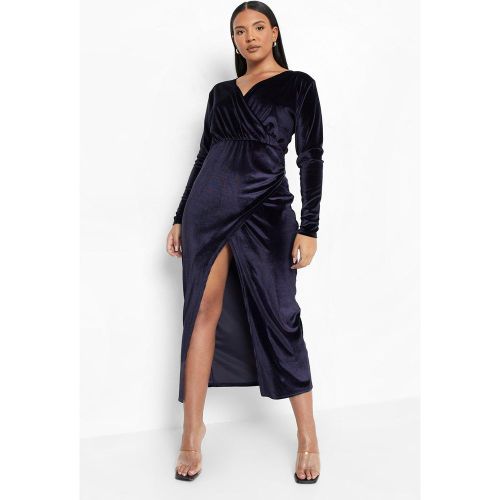 Grande Taille - Robe Portefeuille Mi-Longue En Velours - 44 - boohoo - Modalova