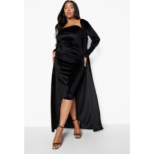 Grande Taille - Ensemble Velours Avec Cardigan Long Et Robe Bustier - 46 - boohoo - Modalova