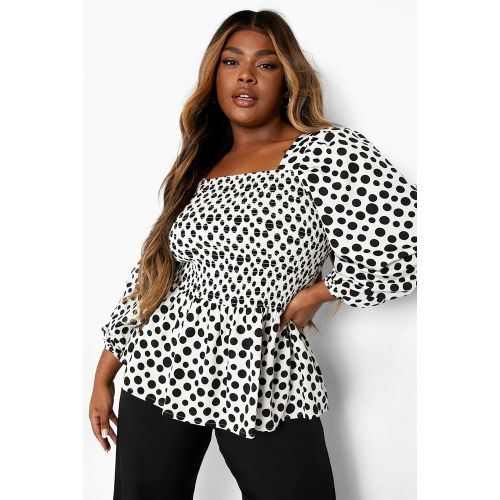 Grande Taille - Top Péplum Froncé À Imprimé Pois - 56 - boohoo - Modalova