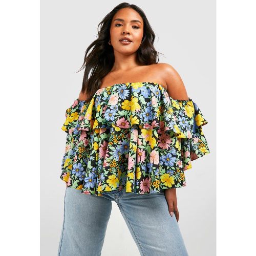 Grande Taille - Top Volanté À Fleurs Et Épaules Dénudées - 48 - boohoo - Modalova