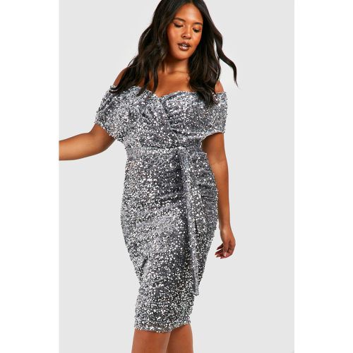 Grande Taille - Robe Cache-Cœur Pailletée Mi-Longue À Épaules Dénudées - 50 - boohoo - Modalova