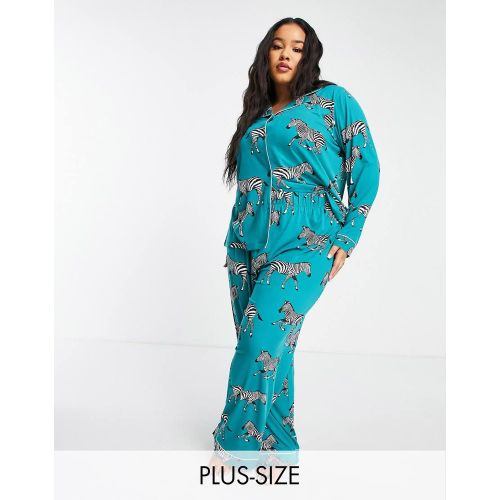 Curve - Pyjama avec top à revers et pantalon en jersey écologique - Zèbre turquoise - Chelsea Peers - Modalova
