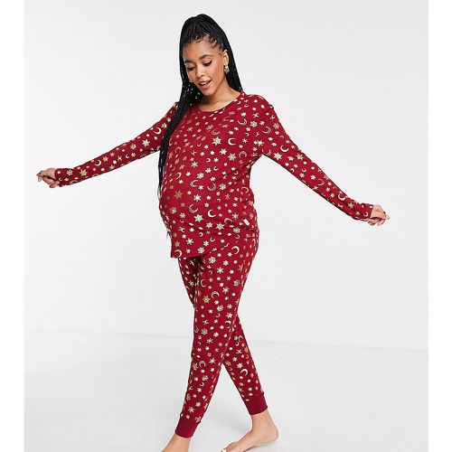 Pyjama de maternité avec top manches longues et jogger à imprimé céleste en polyester écologique - Lie-de-vin et doré métallisé - Chelsea Peers - Modalova