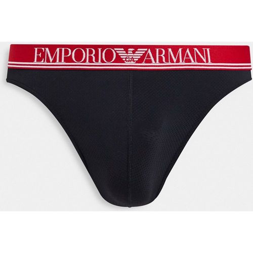 Emporio Armani - Bodywear - String en microfibre et tulle avec bande rouge - Emporio Armani Bodywear - Modalova