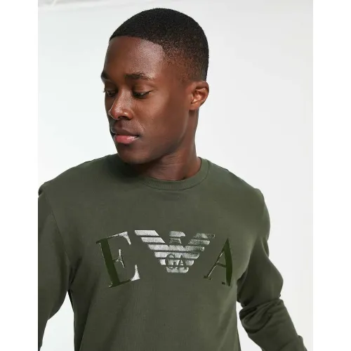 Emporio Armani - Bodywear - Sweat-shirt en tissu éponge à logo ton sur ton - Kaki - Emporio Armani Bodywear - Modalova