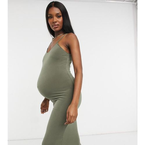 Flounce Maternité - Robe minimaliste à bretelles fines en jersey - Kaki - Flounce London Maternity - Modalova