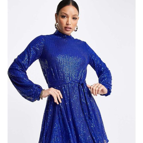 Exclusivité - Robe courte oversize ornée de sequins avec taille nouée et manches volumineuses - Cobalt - In The Style Tall - Modalova
