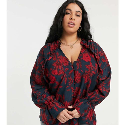 X Jac Jossa - Top smocké avec encolure à volants et imprimé floral contrastant - Orange - In The Style Plus - Modalova