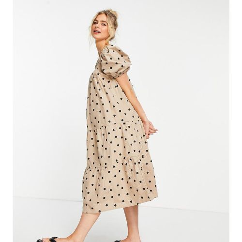 Robe courte à manches bouffantes en popeline de coton - Taupe à pois - Influence Maternity - Modalova