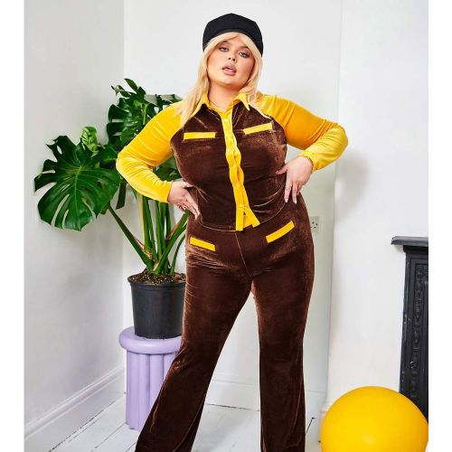 X Francesca Perks - Pantalon d'ensemble évasé style années 70 en velours effet color block - Multicolore - Labelrail - Modalova