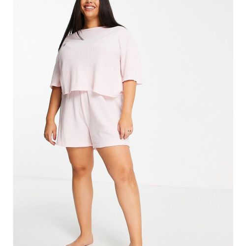 Ensemble de pyjama avec short et t-shirt en tissu gaufré - pastel - Wednesday's Girl Curve - Modalova