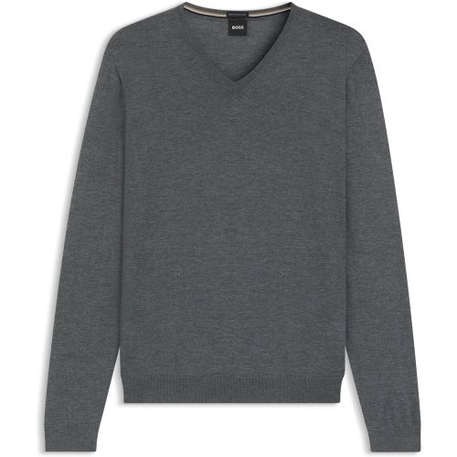 Pull Slim en laine vierge à col V - Boss - Modalova