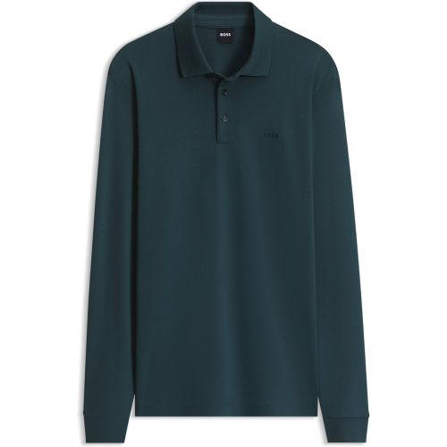Polo à manches longues en coton interlock avec logo - Boss - Modalova