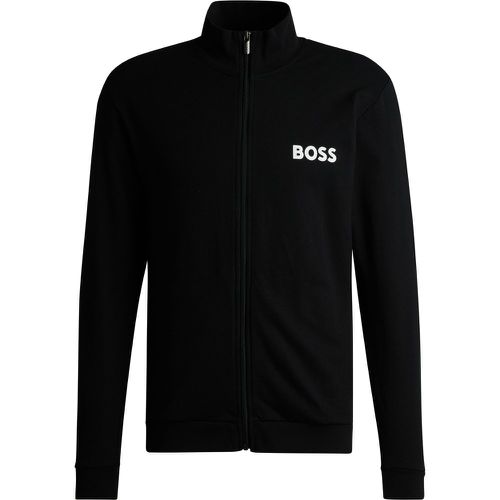 Veste zippée en molleton de coton avec logo contrastant - Boss - Modalova