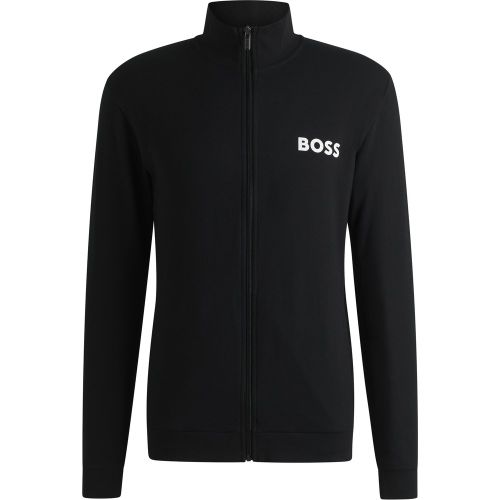Veste zippée en molleton de coton avec logo contrastant - Boss - Modalova