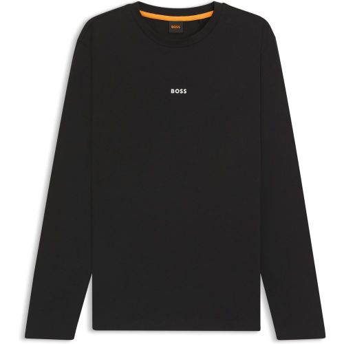T-shirt en coton stretch à manches longues et logo imprimé - Boss - Modalova