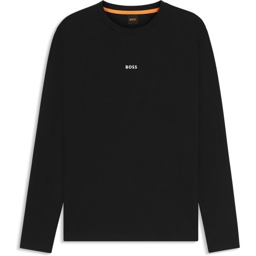 T-shirt en coton stretch à manches longues et logo imprimé - Boss - Modalova