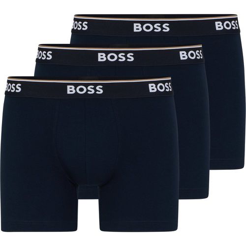 Lot de trois boxers longs en coton stretch avec logos - Boss - Modalova
