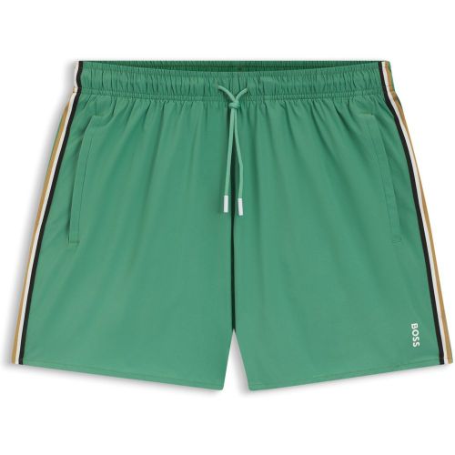 Short de bain avec rayures emblématiques et logo - Boss - Modalova