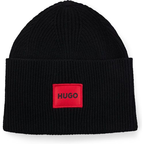 Bonnet côtelé avec étiquette logotée rouge - HUGO - Modalova