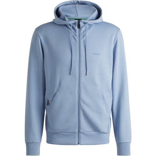 Sweat à capuche zippé en coton stretch avec logo imprimé - Boss - Modalova