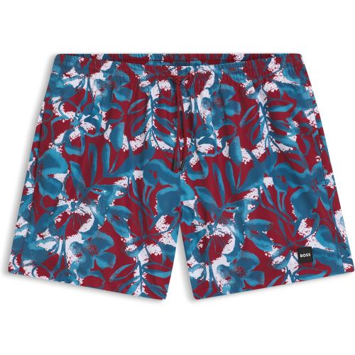 Short de bain à imprimé intégral et badge logoté - Boss - Modalova