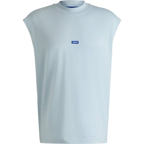T-shirt en jersey de coton sans manches avec étiquette logotée bleue - HUGO - Modalova