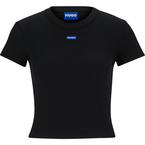 T-shirt Slim en coton stretch avec étiquette logotée bleue - HUGO - Modalova