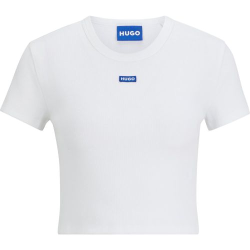 T-shirt Slim en coton stretch avec étiquette logotée bleue - HUGO - Modalova
