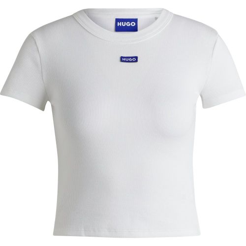 T-shirt Slim en coton stretch avec étiquette logotée bleue - HUGO - Modalova