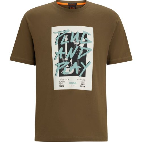 T-shirt Regular Fit en pur coton avec imprimé graphique de la saison - Boss - Modalova