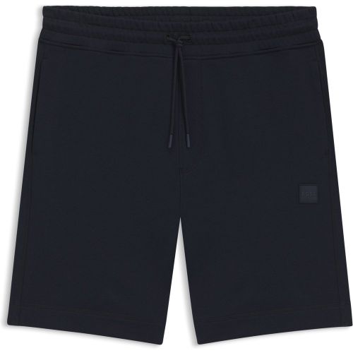 Short Relaxed en molleton de coton avec badge logoté - Boss - Modalova