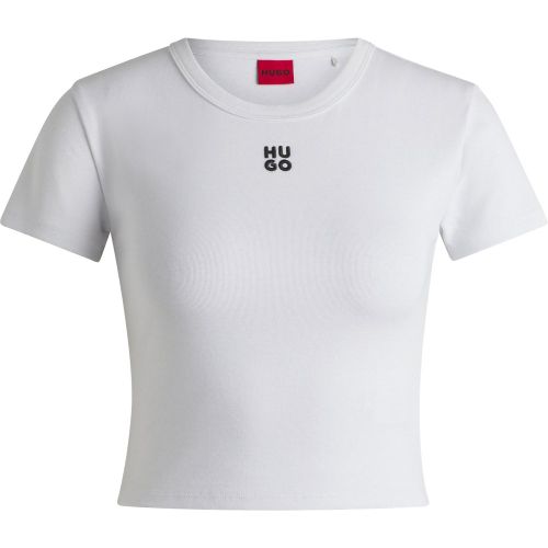 T-shirt Slim en coton mélangé à logo revisité brodé - HUGO - Modalova