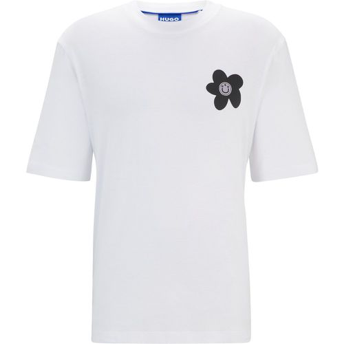 T-shirt en jersey de coton avec logo artistique à fleurs - HUGO - Modalova