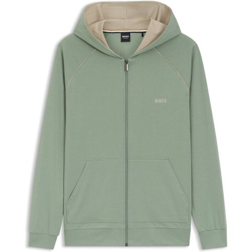 Sweat à capuche zippé en coton stretch avec passepoil contrastant - Boss - Modalova