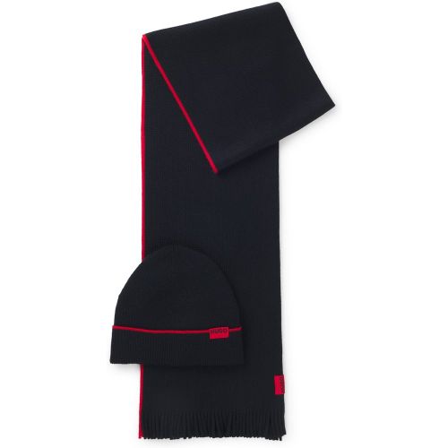Ensemble bonnet et écharpe en laine à étiquette logotée - HUGO - Modalova