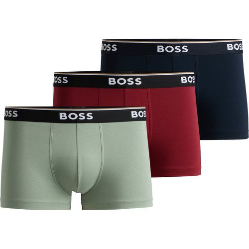 Lot de trois boxers courts en coton stretch avec taille logotée - Boss - Modalova