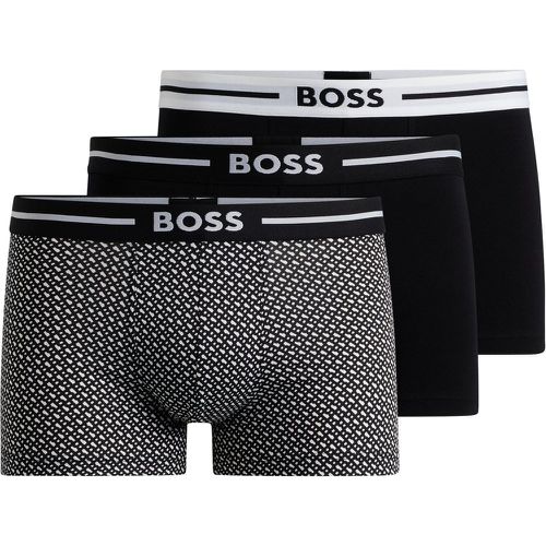 Lot de trois boxers courts en coton stretch avec taille logotée - Boss - Modalova