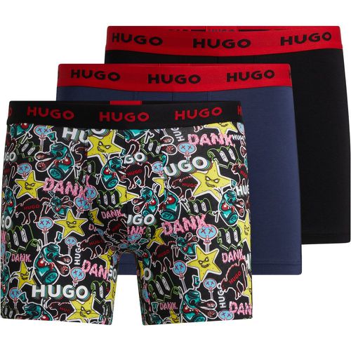 Lot de trois boxers longs en coton stretch avec logos - HUGO - Modalova