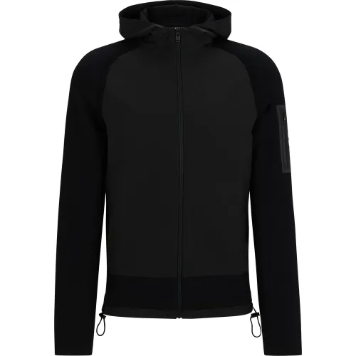 Sweat zippé à capuche en mélange de matières avec motif emblématique - Boss - Modalova