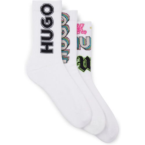 Lot de trois paires de chaussettes courtes en coton mélangé avec logos - HUGO - Modalova