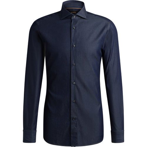 Chemise Slim en denim de coton à col italien - Boss - Modalova