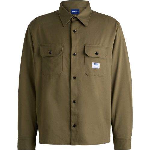 Chemise en twill de coton avec étiquette logotée - HUGO - Modalova