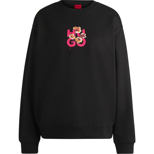 Sweat en molleton de coton avec logo à fleurs revisité - HUGO - Modalova