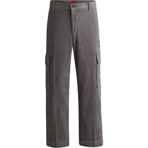 Pantalon cargo Regular en velours côtelé de coton - HUGO - Modalova