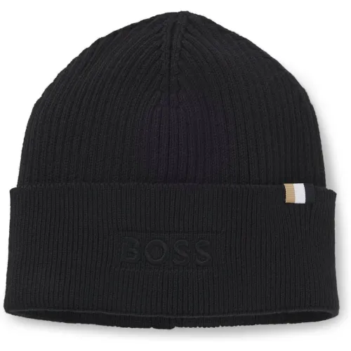 Bonnet en coton et laine avec détail à rayures emblématiques - Boss - Modalova