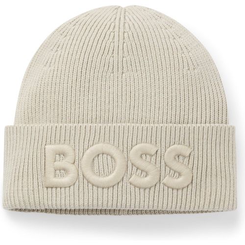 Bonnet en maille de laine mélangée avec logo brodé - Boss - Modalova