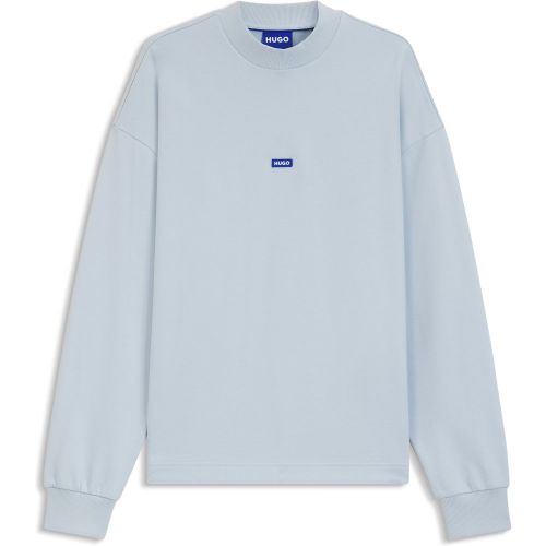 Sweat en molleton de coton avec étiquette logotée bleue - HUGO - Modalova