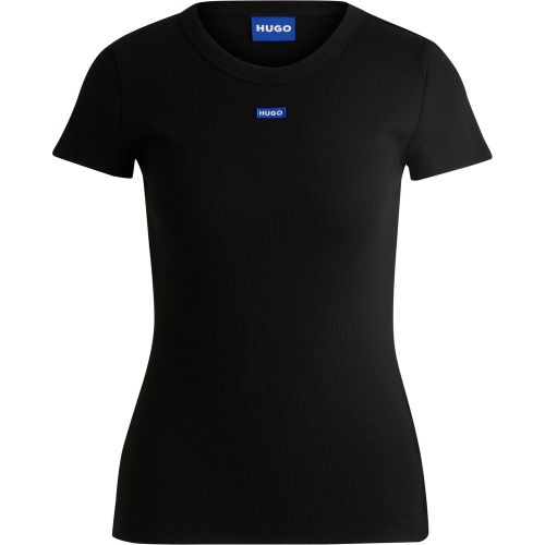 T-shirt Slim en coton stretch avec étiquette logotée bleue - HUGO - Modalova